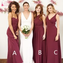 Mismatched бордовое длинное шифоновое платье для подружки невесты A B C бордовое изготовление на заказ платье подружки невесты свадебное платье JQ87