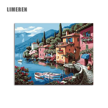 

Seaside Landscape DIY Oil Painting By Numbers Handpainted On Canvas Paint By Number For Modern Wall Art Picture