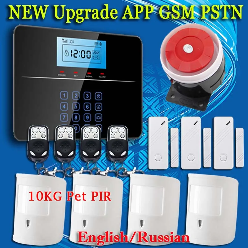 Touch Screen Keypad+LCD display Wireless GSM PSTN SMS 10kg Pet friendly PIR Home/house Security Burglar Voice Smart Alarm System