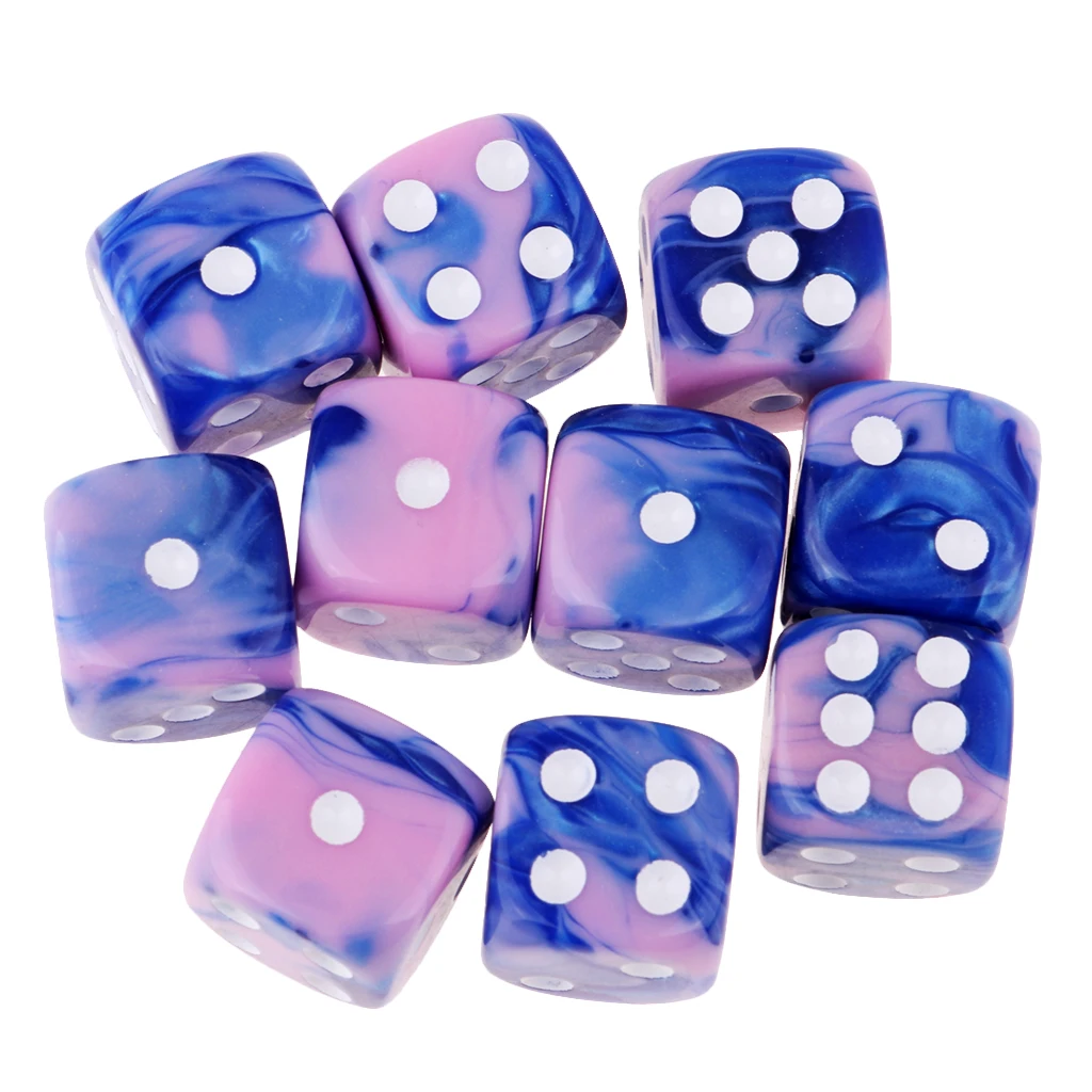MagiDeal 10pcs 6-Sided Dice Set Bright Colors 16 mm Dice Game Multi-Sided Dice for Board Games Casino Gifts Teaching