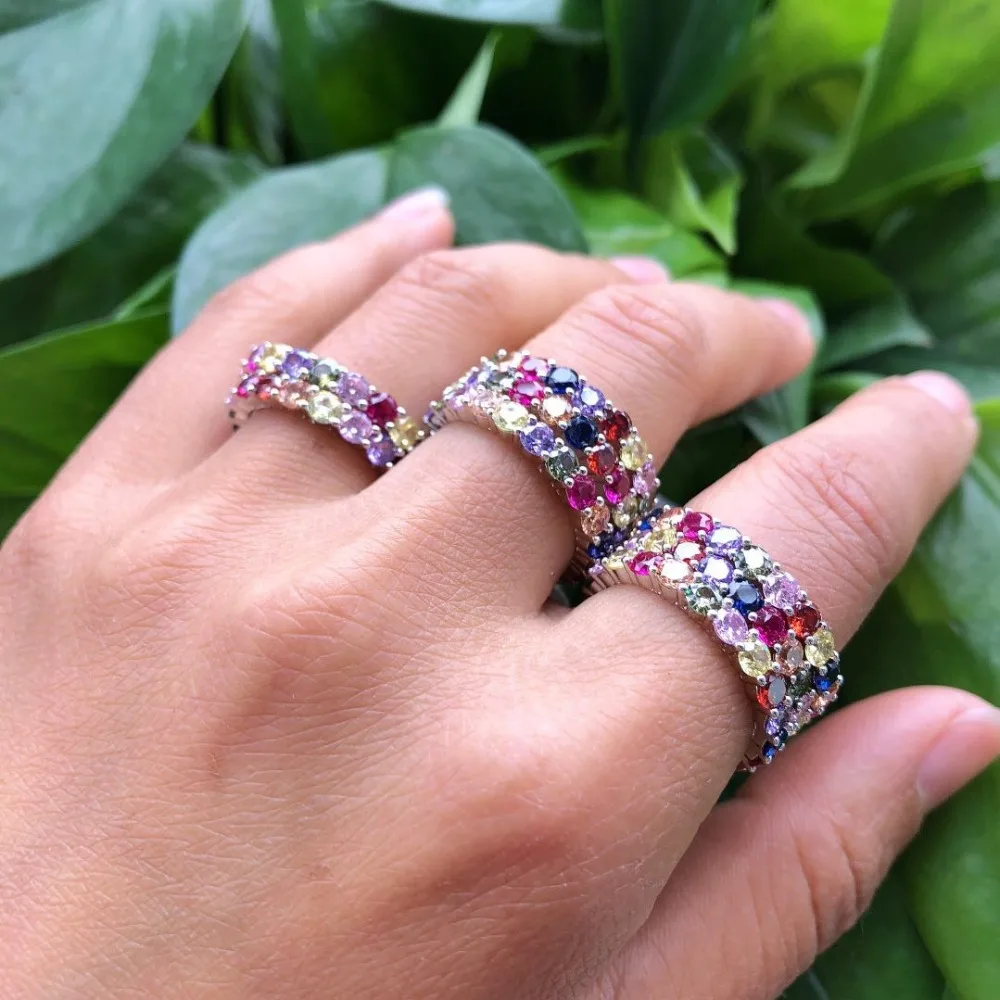 Разноцветные кольца для помолвки ручной работы с радугой круглые из камня женщин