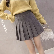 Зимние шерстяные школы японская юбка для женщин короткие с высокой талией плиссированные мини юбка расклешенная трапециевидной формы с безопасн