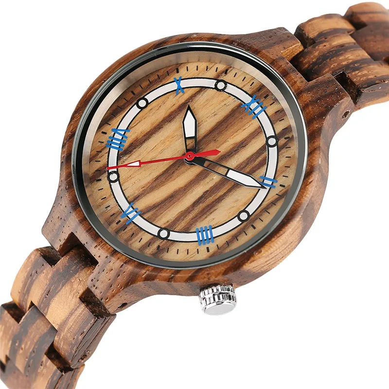 Casual Black Brown Zebra Stripes Sandalwood Natural Handmade Full Wooden Women Quartz Watches Sisters Sports Watch Gifts (24)