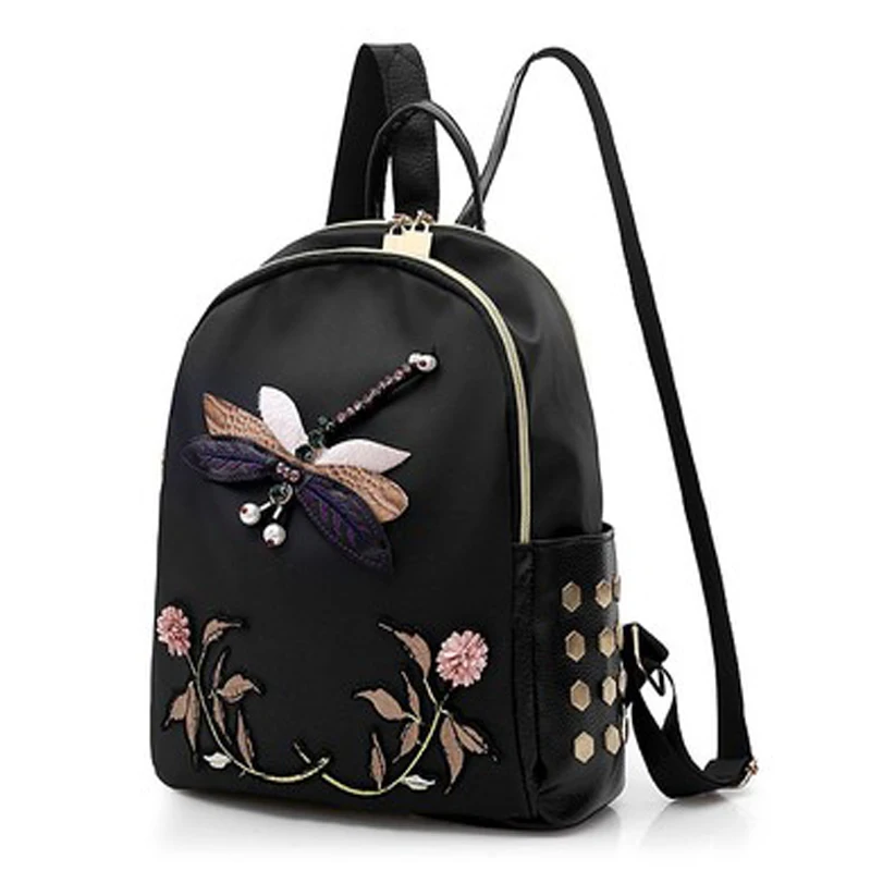 Fashion Embroidered Shoulder Bag Female Rucksack Dragonfly Personalized Weekend Women Backpack ...