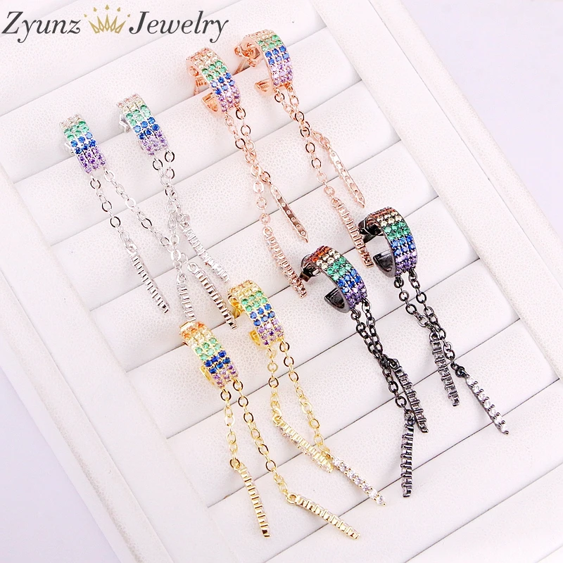 

5Pairs, Bohemia Tassel Earrings Mix Color Round Drop Earrings for Women Wedding Long chain tassel cz Earrings Jewelry Gift