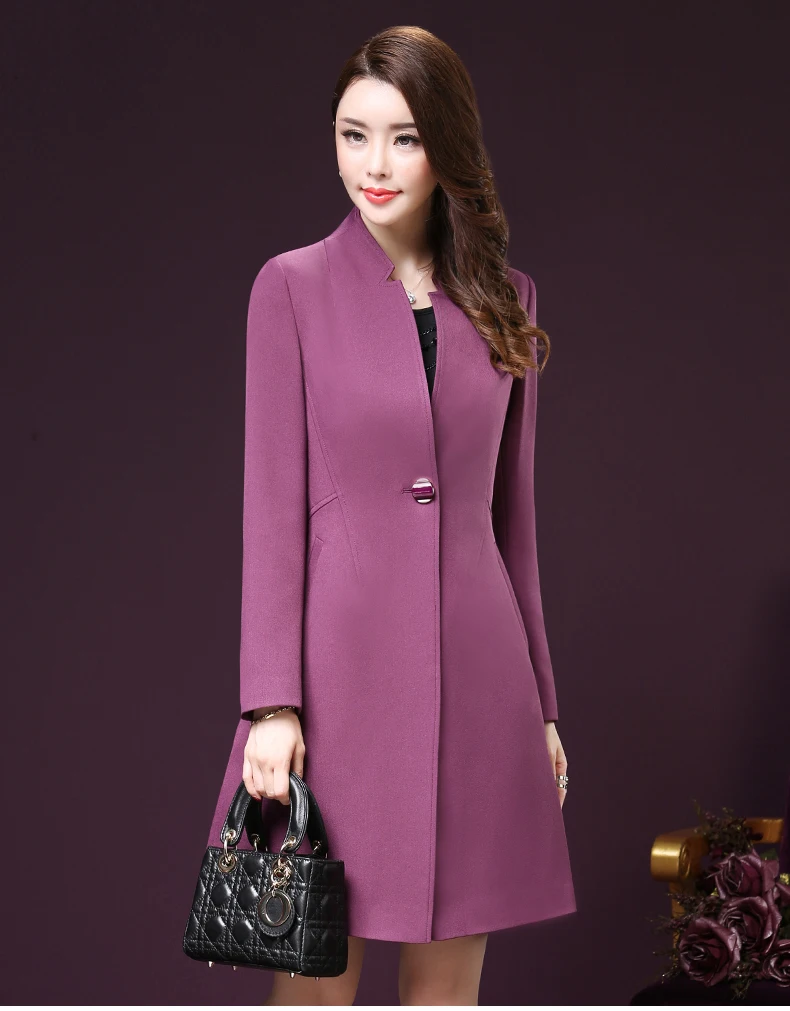 Элегантное корейское тонкое женское пальто, офисное Женское пальто на одной пуговице, Длинная ветровка с длинным рукавом, однотонное тонкое пальто размера плюс