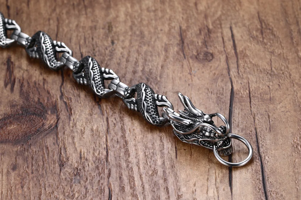 Vnox Винтаж дракон браслет Нержавеющая сталь цепи панк Для мужчин ювелирные изделия 8." высокое качество