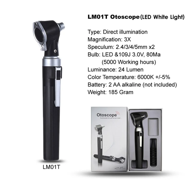 Профессиональный диагностический комплект для отоскопа, медицинский домашний доктор, ЛОР, уход за ушами, светодиодный эндоскоп, портативный отоскоп ушной очиститель с 8 наконечниками - Цвет: LM01T White Light