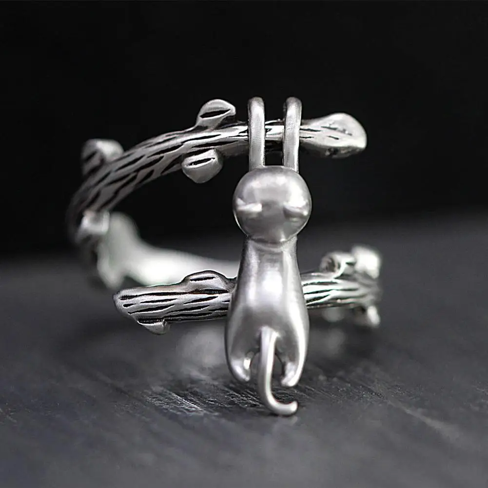

Creative Cute Cat Tree Branch Metal Women's Finger Decor Open Ring Jewelry Gift