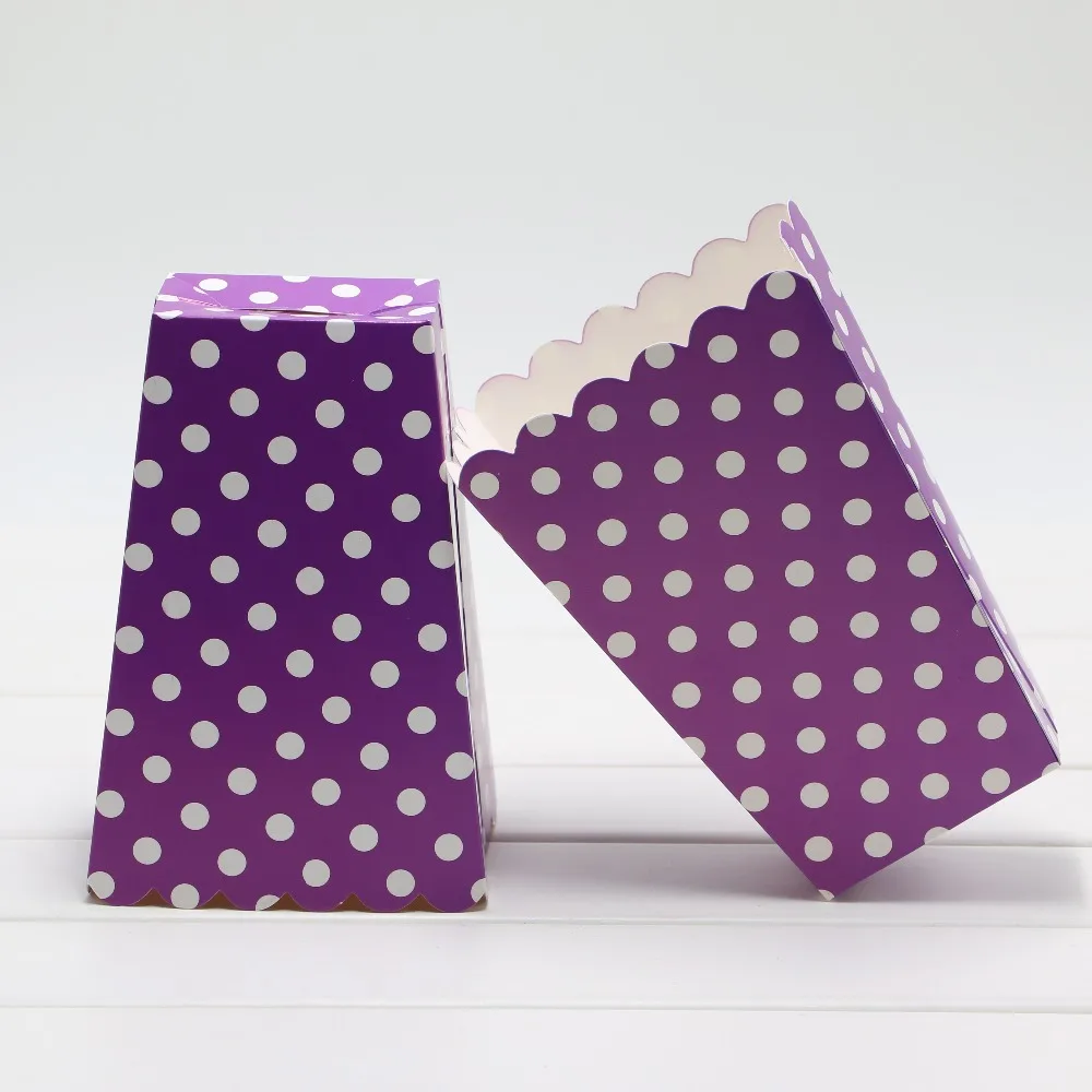 

birthday party disposable festival decoration baby kids children cartoon theme purple polka dots Popcorn box 6pcs/lot