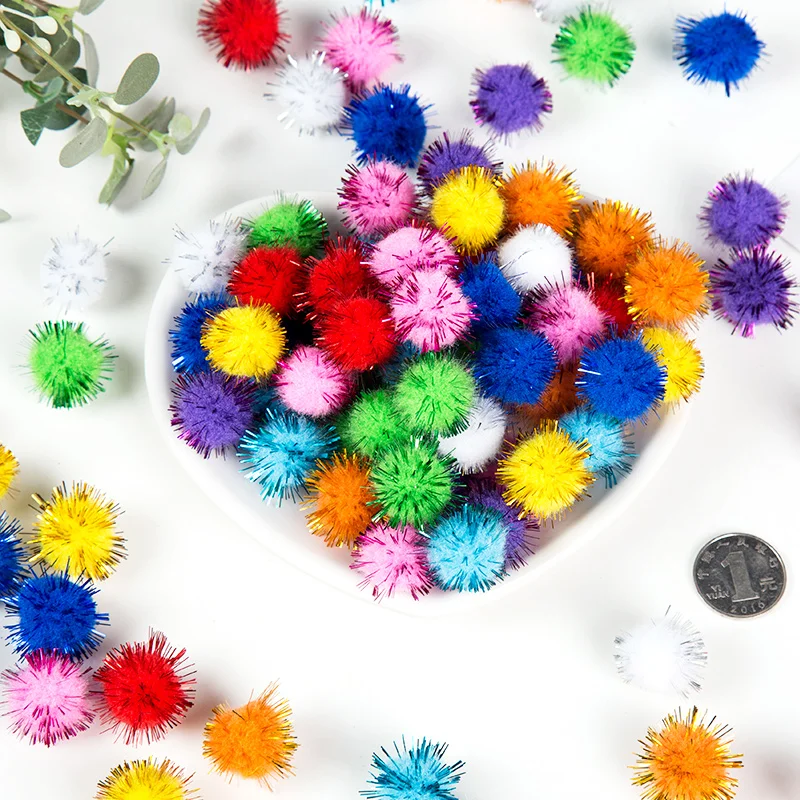 

Pompom Balls Glitter 10-30mm Pom Poms Early Learning Creative Christmas Home Decoration Handmade Craft Scrapbooking Doll DIY 20g