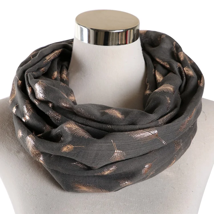 Dark Grey Gold FOXMOTHER модные женские белые темно-синие желтые бронзовые фольга Серебряное перо кольцо шарфы шейный шарф блестящий платок - Цвет: Dark Grey Gold