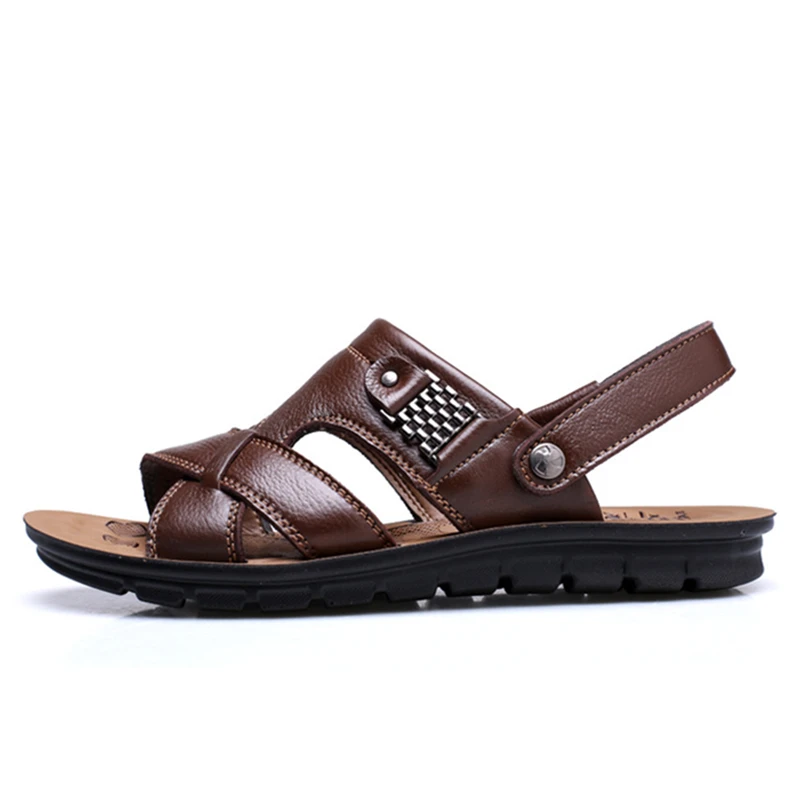 Men's Summer Sandals Brand Leather Beach Sandals For Male Adult Slip-on Men Casual Shoes Black Big Size 38-46 082m Men's Summer Sandals Brand Leather Beach Sandals For Male Adult Slip-on Men Casual Shoes Black Big Size 38-46 082m