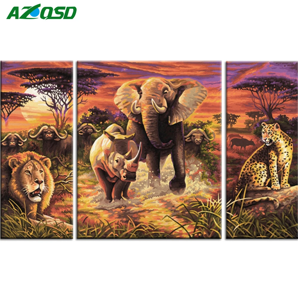 

AZQSD Multi-Diamond Embroidery Animals Series Living Room Decorative Full Square Diamond Mosaic Cross Stitch Wildlife 3pcs