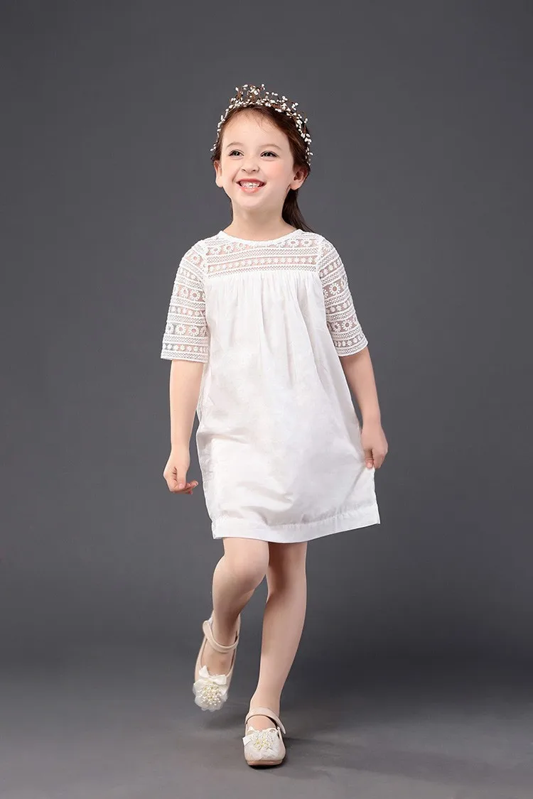 

beautiful dress 3-7years girls lace dress for toddler baby clothes for girls summer casual half sleeve mini solid o neck white