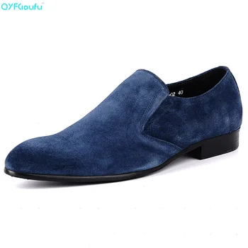 

QYFCIOUFU Brand 100% Genuine Leather Slip On Men's Suede Shoes Business Shoes High Quality Black Italian Fashion Dress Shoes