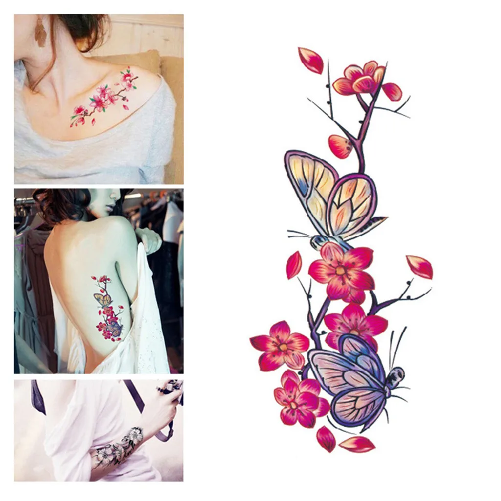 Tatouage Fleur De Cerisier Et Papillon Art corporel étanche temporaire tatouages fleur de cerisier papillon pour  femmes fleur design flash tatouage autocollant tatouage autocollant LD |  AliExpress