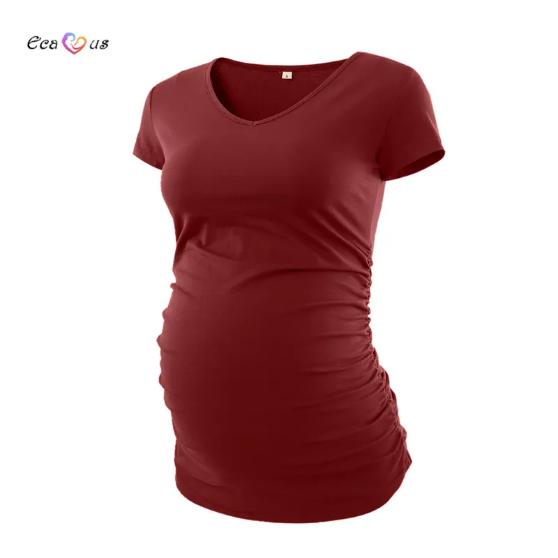 Premama одежда завернуто в Ruched V образным вырезом короткий рукав топы для материнства беременных одежда Mama летняя Повседневное Топ Футболка