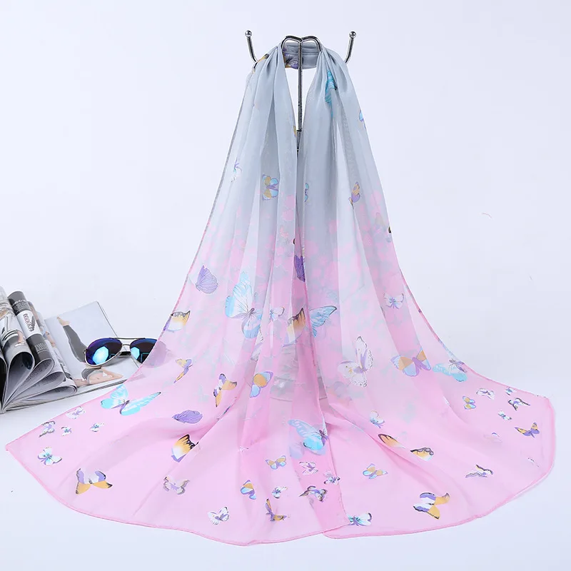 Длинные шифоновые шелковые шарфы, модный дизайн, шарфы-бабочки, дизайнерские женские летние солнцезащитные шарфы, шаль P5A16284 - Цвет: P5A16284-PK