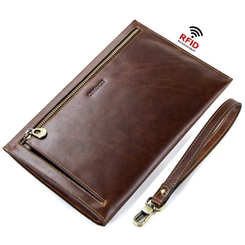 

New Cow Leather Men Clutch Wallet Brand Male Card Holder Long Zipper Around Travel Purse With Passport Holder 5.7" Phone Case