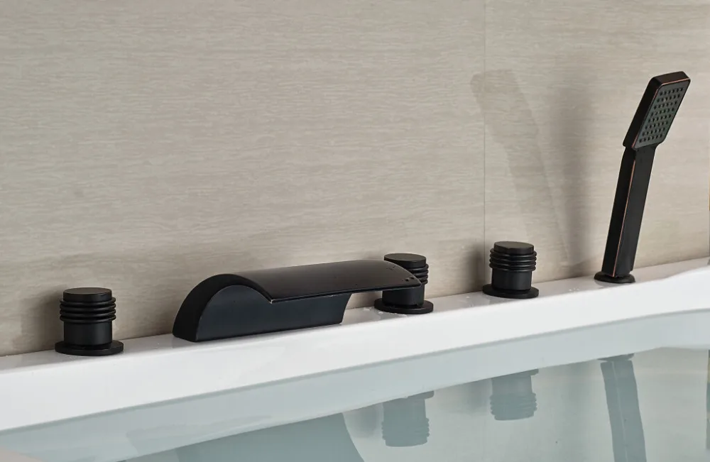 

Brief Deck Mounted Oil Rubbed Bronze Mixer Tap Bathroom Tub Faucet With Hand Shower Sprayer 5pcs