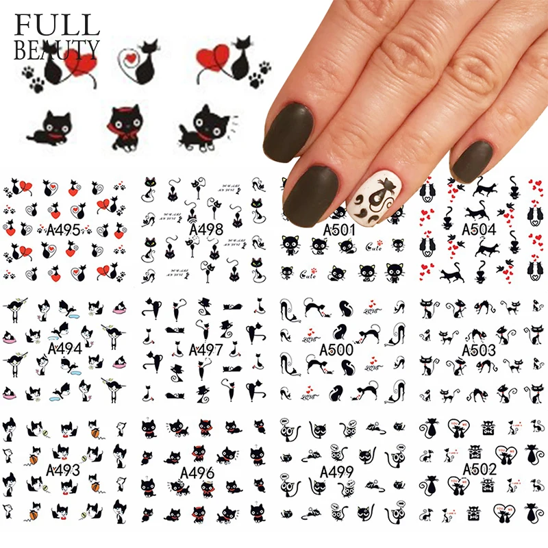 

11designs Cute Slider Nail Art Cat Series Stickers Decals Lovely Beauty Water Transfer Wraps French Tips Tattoos BLE2193-2203