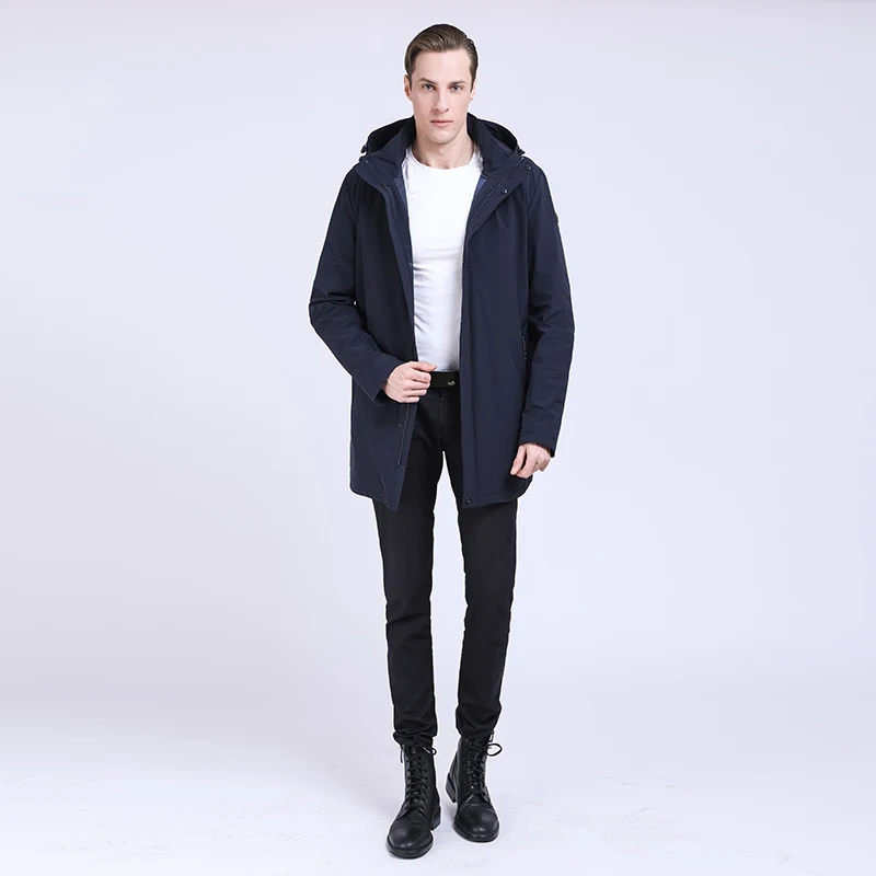 

TALIFECK 2020 New Arrival Spring and Autumn Mens Fashion Outerwear high quality Solid Long coat Zipper Thin Hat detachable