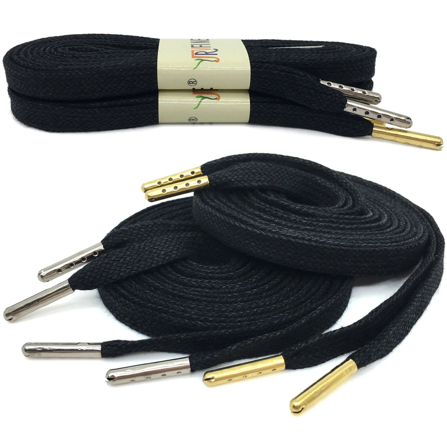 YJRVFINE 2 Pair Thick Waxed Cotton Flat Shoelaces with Gold Silver Metal Tips High Quality Waxing Leather Dress Shoe Laces