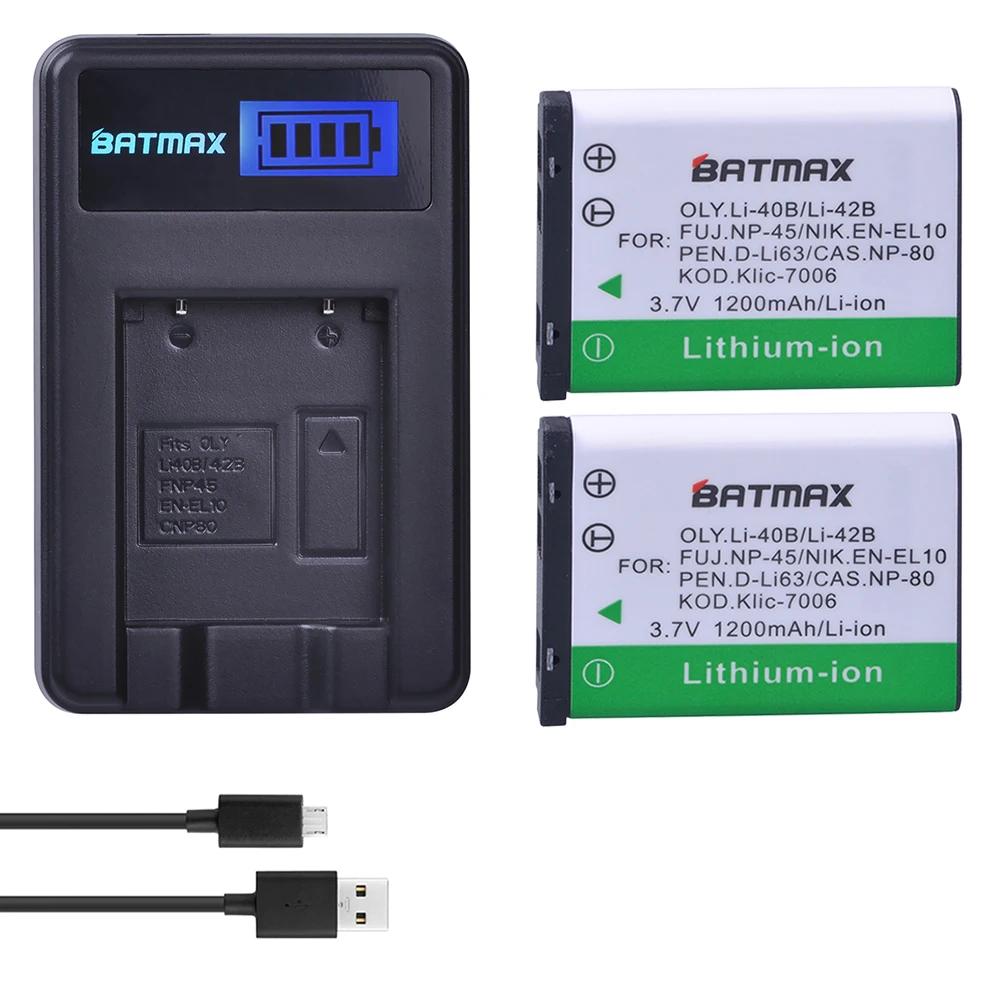 2 шт. Li-40B Li ion аккумулятор 40B 42B Батарея+ ЖК-дисплей USB зарядка для Olympus Li-42B NP-45 EN-EL10 D-Li63 D-Li108 NP-80 CNP80 KLIC-7006 батареи