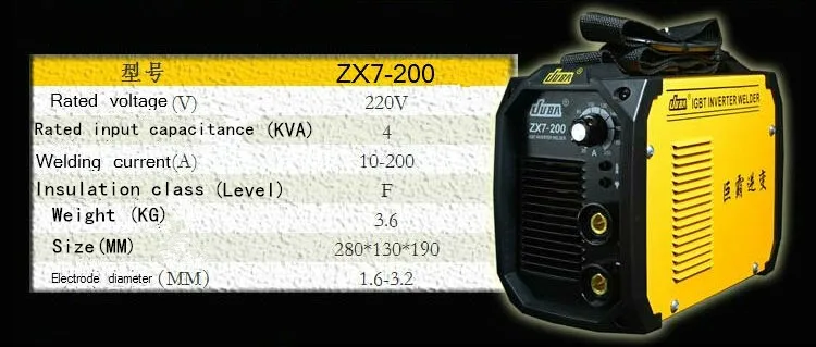 JUBA сварочный аппарат IGBT портативный сварочный инвертор mma arc ZX7-200 сварочный аппарат с держателем электрода и заземляющим зажимом