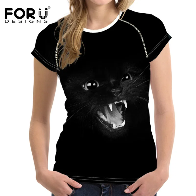 Buy FORUDESIGNS Cool Black Cat Printed Round Nech T