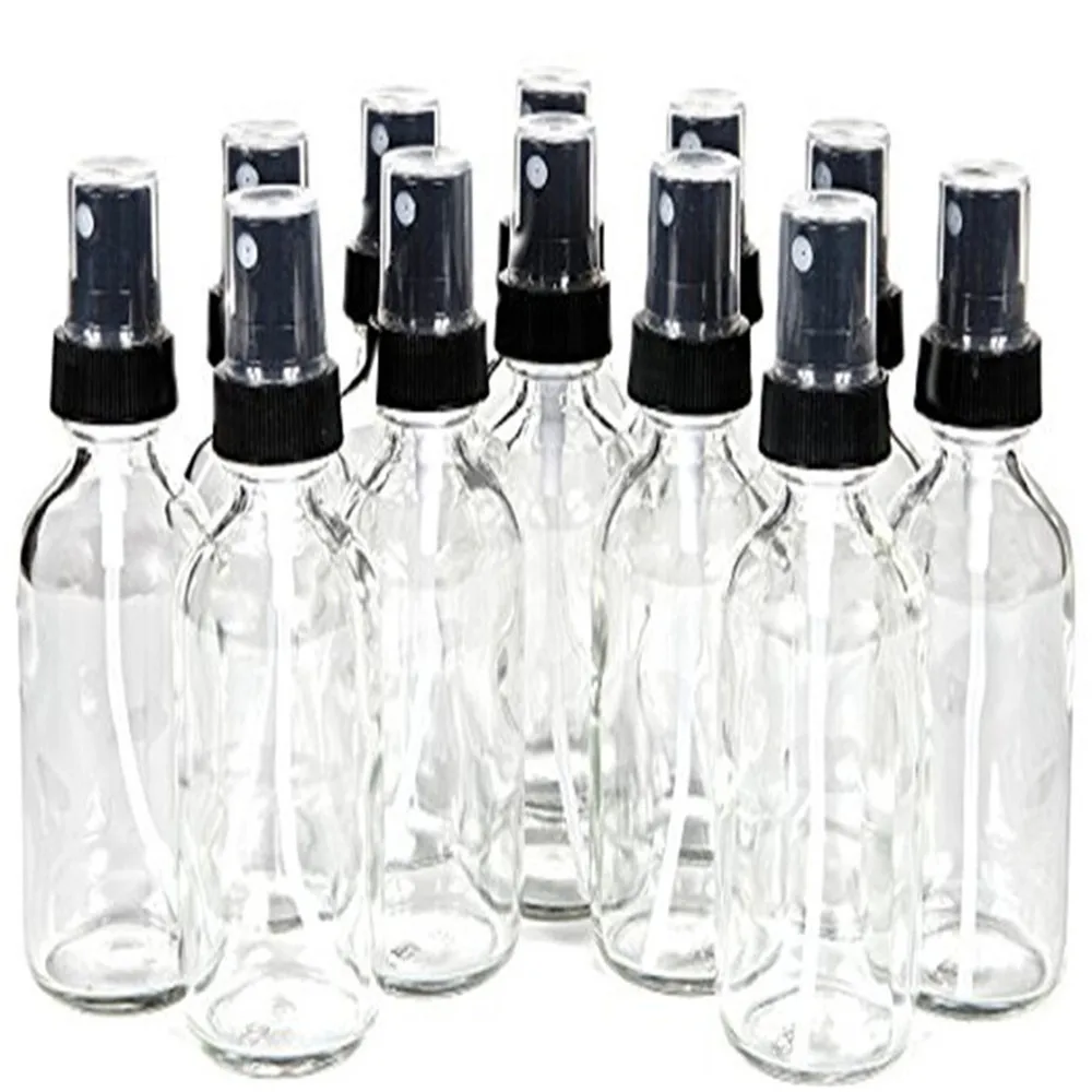 

12 pcs Clear, 2 oz Glass Bottles, with Black Fine Mist SprayersBottle Atomizer Contain for Perfume Essential Oils Aromatherapy