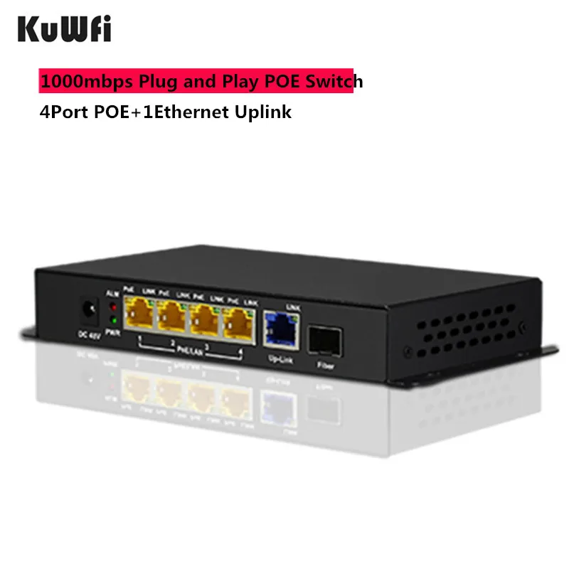 KuWfi 5 порты и разъёмы POE коммутатор Ethernet 48 В гигабитный порт POE сети Swithchs для Сетевые ip-камеры или беспроводной AP