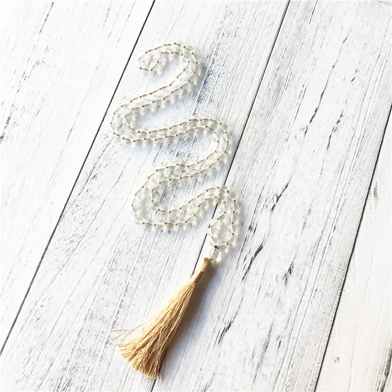 

Hand Knotted Matte White Quartz 108 Mala Beads Necklace Or Bracelet Tassel Meditation Necklace Bright Crystal Beads Yoga Jewelry