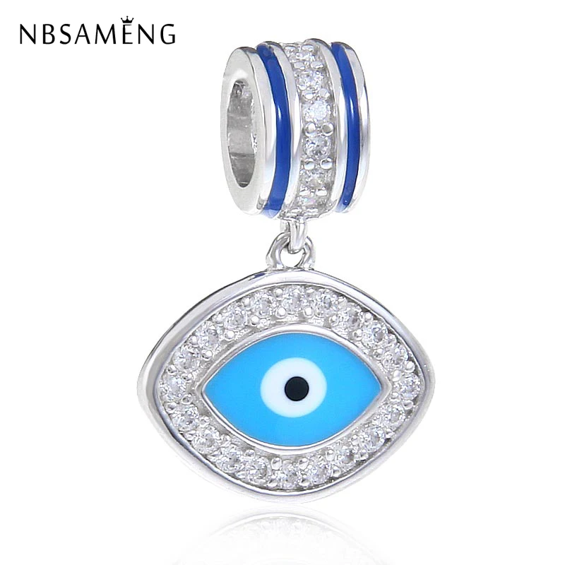 

NBSAMENG 100% 925 Sterling Silver Bead Blues Evil Eye Pendant Charms Crystal Fit Pandora Women Bracelet DIY Jewelry