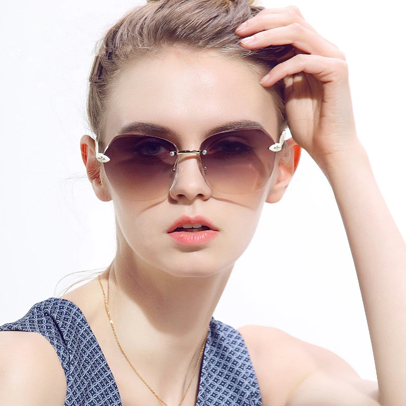 Women Big Square Sunglasses Rimless Spectacles Gradient Diamond
