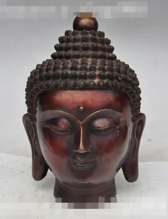 

S06017 9"chinese buddhism fane bronze sakyamuni Shakyamuni Tathagata buddha head statue