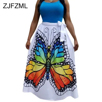 

Printed A Line Long Skirts for Women High Waist White Causal Sexy Plus Size Skirt Summer Band Waist Loose Harajuku Maxi Skirt