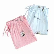 Новые женские пижамные штаны из хлопка с цветочным принтом, Хлопковые женские пижамные штаны для сна, низ, Мягкая комфортная Домашняя одежда с завязками