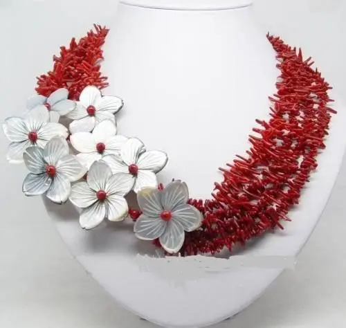 

shipping Charming !!! natural red coral shell flower necklace