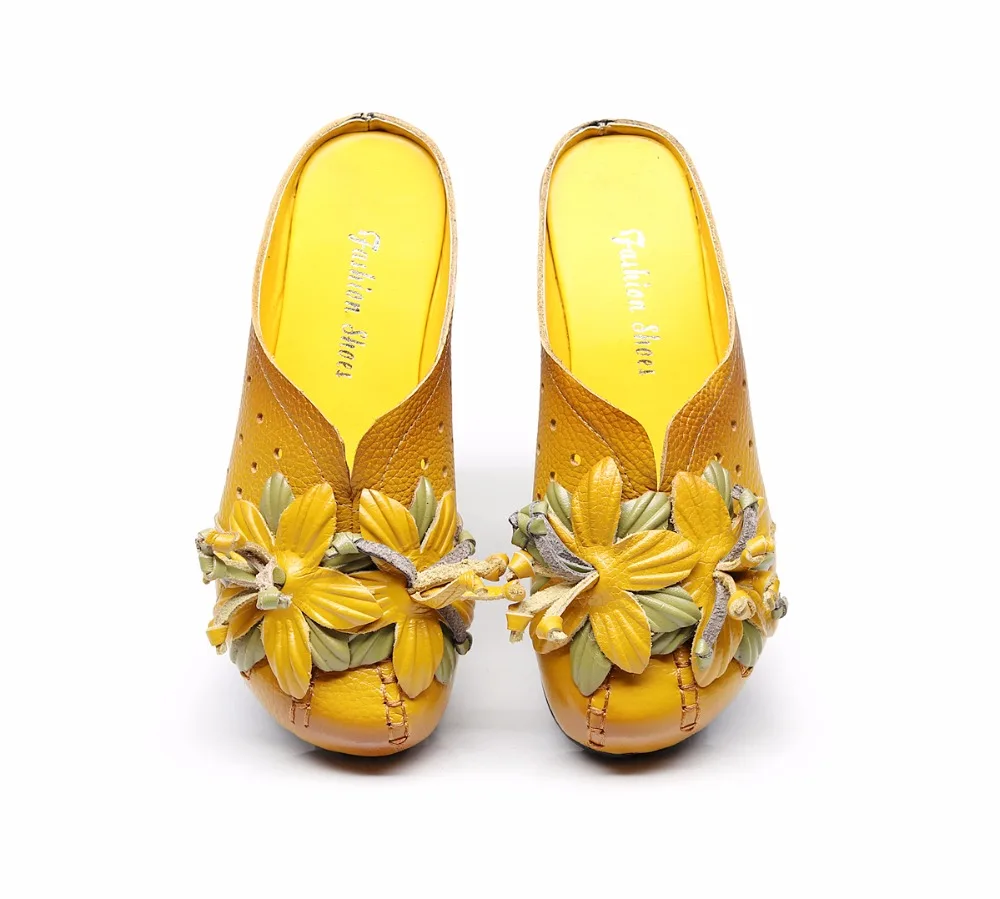 GKTINOO/Женская обувь из натуральной кожи; женские шлепанцы; уличные тапочки без застежки; женская обувь ручной работы; сандалии на плоской подошве с цветочным рисунком