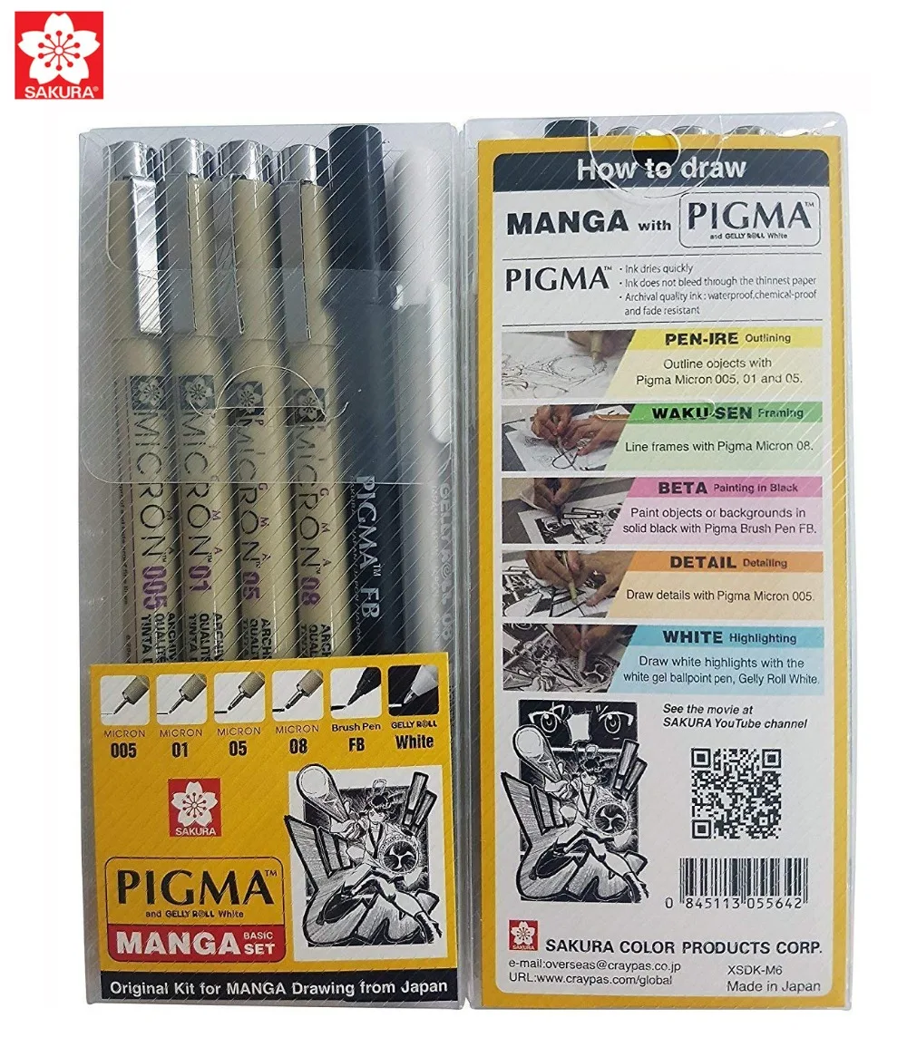 set di 8 penne a inchiostro pigmentato Asst Penne ad inchiostro Pigma Micron 10 pct set Nero Sakura 