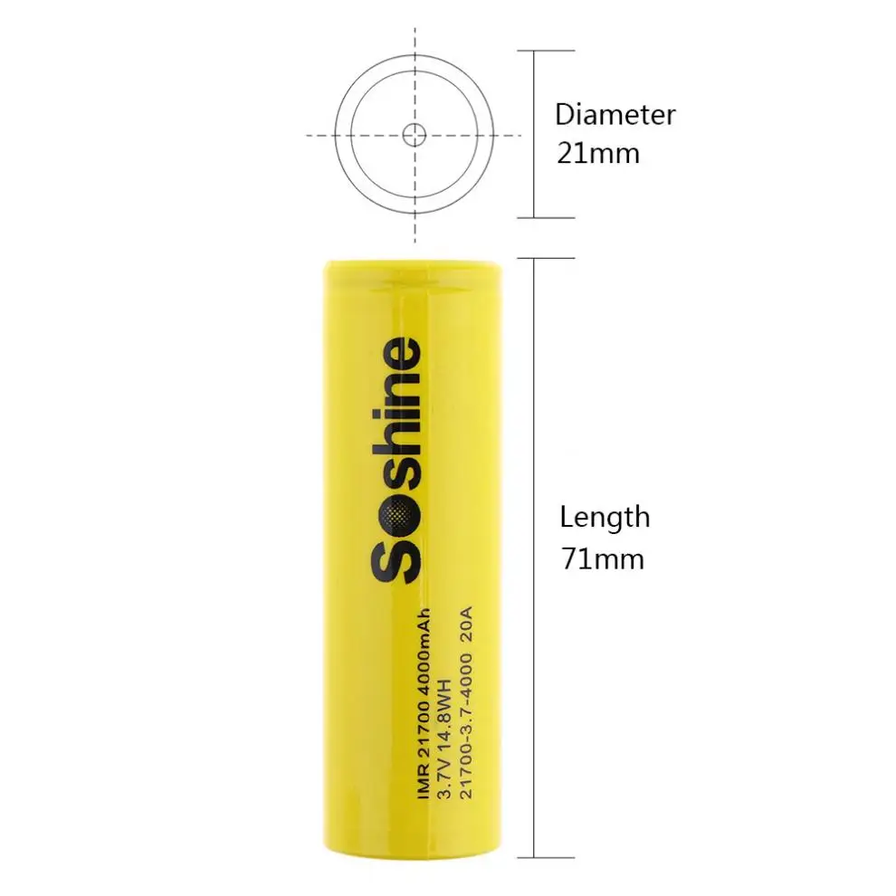 Soshine IMR 3 7 V 20A 4000mAh 21700 литий ионная аккумуляторная батарея с предохранительным