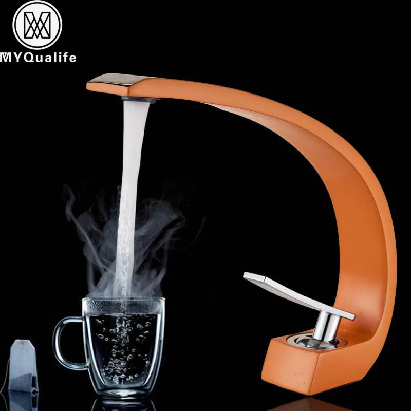 Orange Chrome Bathroom Basin Sink Faucet Deck Mounted Lavatory Vanity