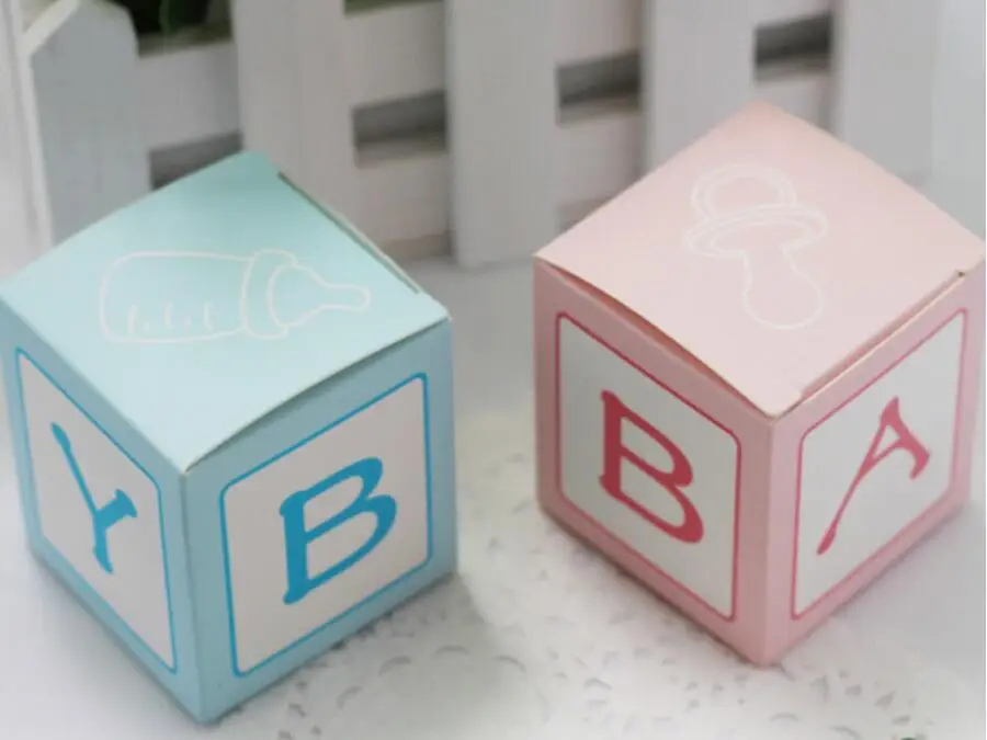 

Lovely baby shower candy favor box bomboniere,new born birthday party , sweets dragee chocolate bag caja de dulces ,100PCS