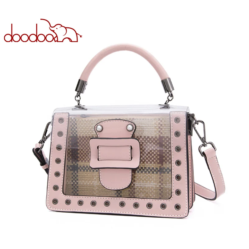 

DOODOO Brand Women Handbag Female Shoulder Crossbody Bags Ladies Pu Leather Top-handle Messenger Bags Transparent Jelly Tote Bag
