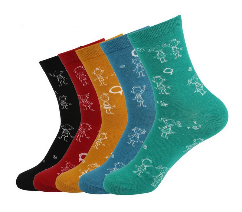 5 пар Eur36-42, женские осенне-зимние милые носки из хлопка с кошкой, женские модные носки с геометрическим узором s177