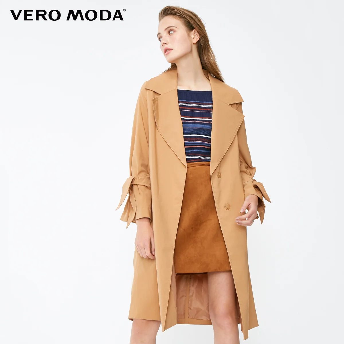 Vero Moda куртка женская OL стиль скрытые пуговицы на шнуровке лацкане минималистский Тренч | 318321519 - Цвет: Indian tan