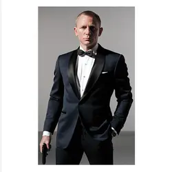 Для Мужчин's темно-синие шерсть Бизнес Костюмы костюмы для торжественных случаев для Для мужчин один комплект Джеймс Бонд Для мужчин