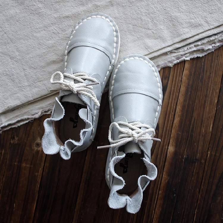 HUIFENGAZURRCS/обувь из натуральной кожи; ботинки ручной работы; художественная обувь в стиле ретро mori girl; модные милые ботинки с боковой частью в виде листка лотоса